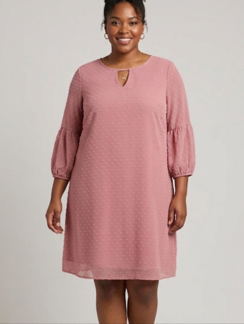 A.U.W Swiss Dot Shift Dress with Keyhole Neck Mauve Women's Size 2X
